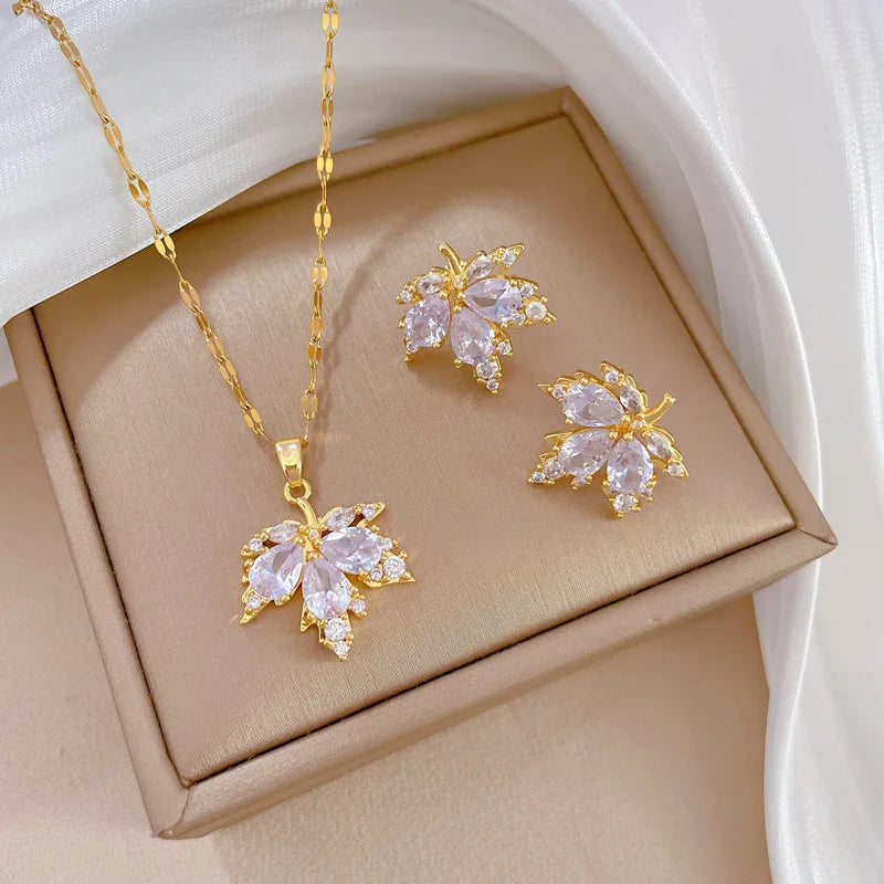Stainless Steel Austrian Crystal Enamel Square Pendant Jewelry Sets Women African Costume Jewelry Maxi Necklace Earring Set