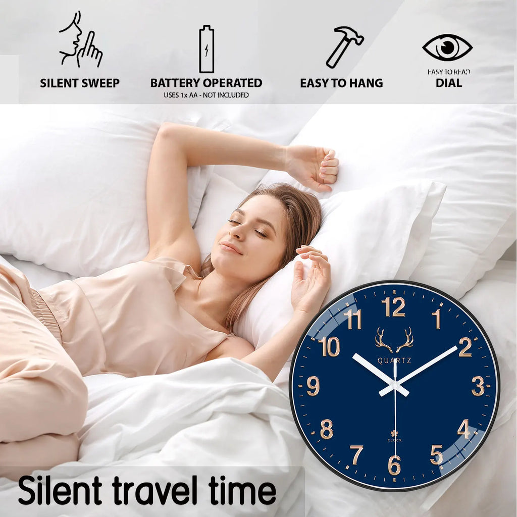1 Dark Blue Plastic Wall Clock, 8-12inch Round Silent Non-Ticking Landscape Painting Themed Wall Clock, Aa Battery Powered, Suitable for Living Room, Study, Office, Bedroom, Ideal Gift for Mother, Gift for Friend, Valentine's