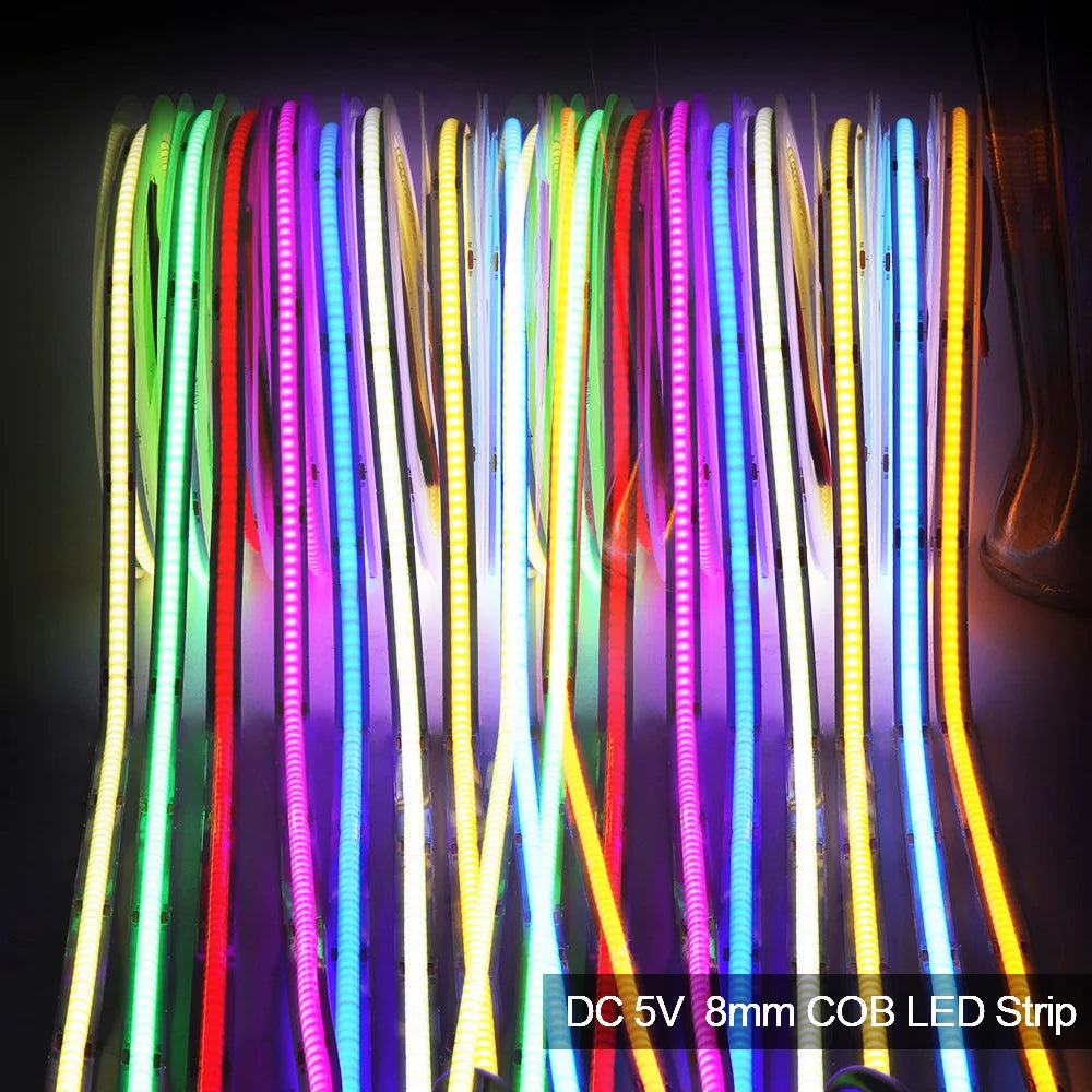 5V USB COB Led Strip Light White/Red/Green/Pink/Ice Blue/Yellow 320 Leds Flexible Ribbon DC Night Lamp TV Backlights Home Decor