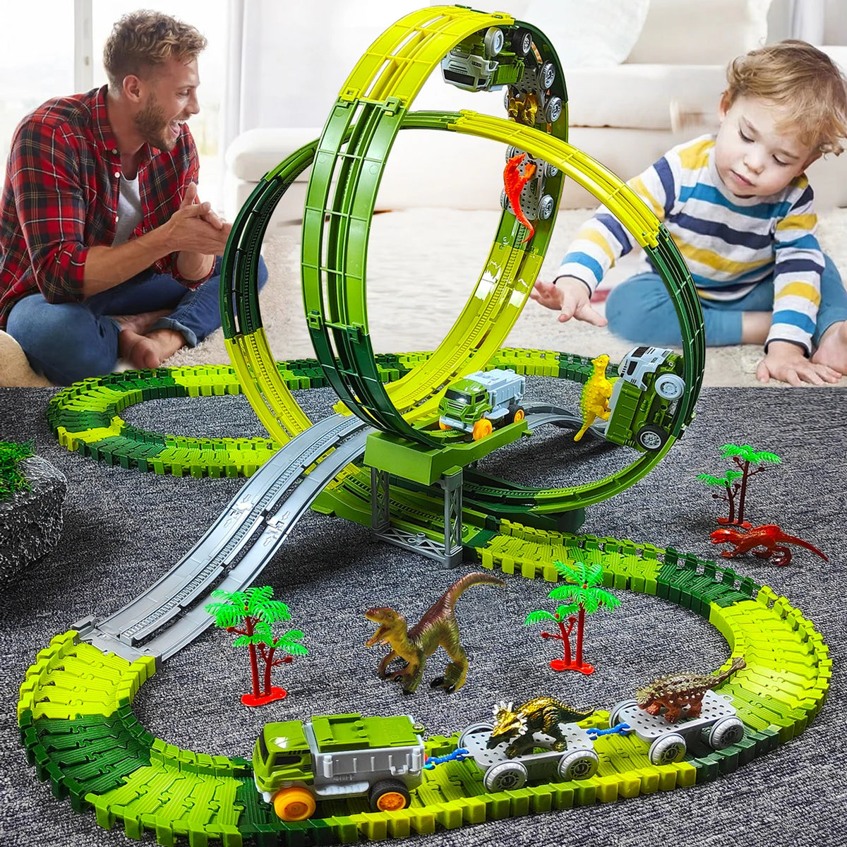 Magic Climbing Track Dinosaur Train Flexible Track Playset Create a Dinosaur World Road Race for Boys 3-9 Years Old Gift