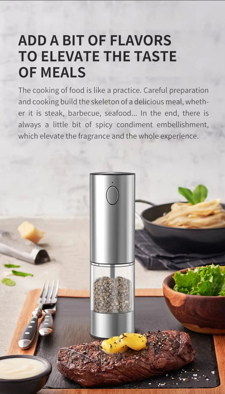 1/2Pcs Electric Salt and Pepper Grinders Set Capacity 190ML USB Rechargeable Base Adjustable Coarseness Spice Mill Kitchen Tools