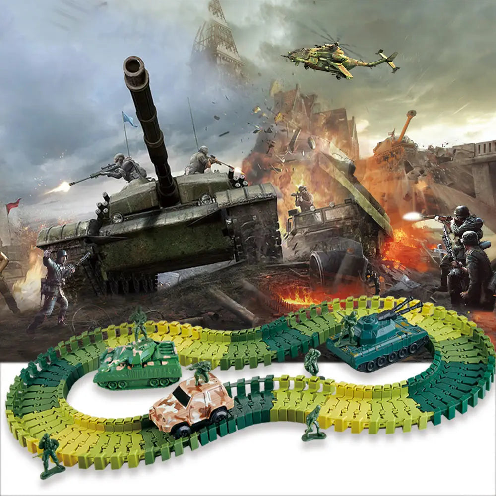 Military Railway Toy Car Track Race Car Track toy set Curved flexible track flash car kids GIFs Educational toys Gifts For Kids