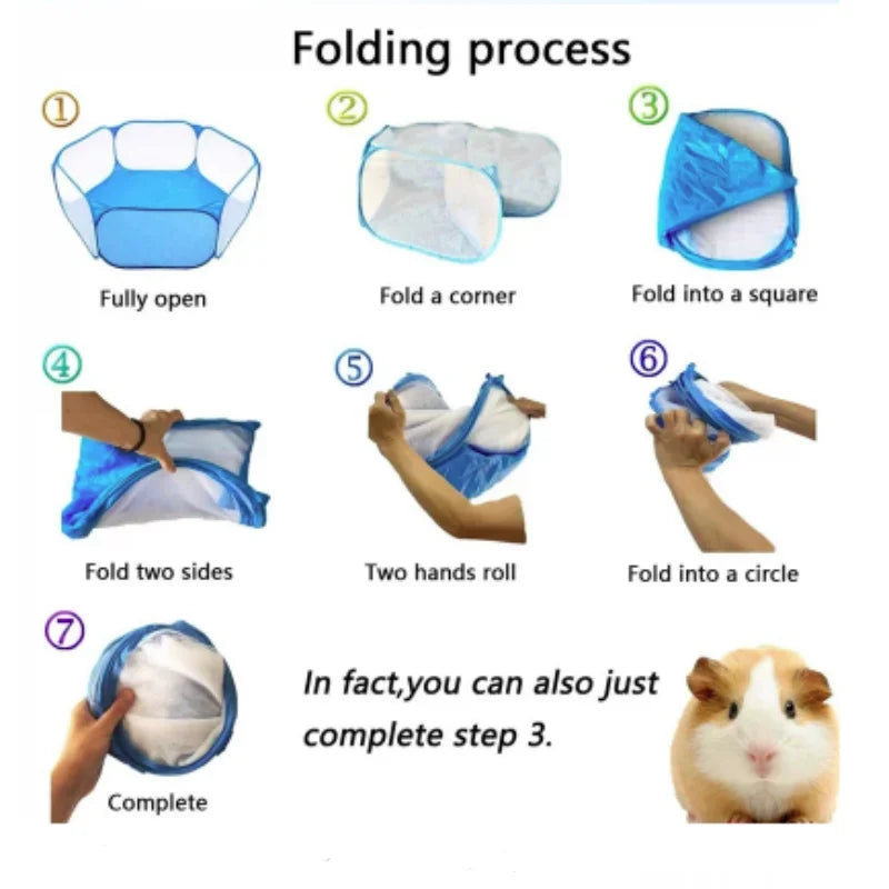 Transparent Portable Pet Cage Tent Dog Cat Playpen Open Folding Yard Fence for Hamster Rabbit Guinea Pig Small Pet Cage