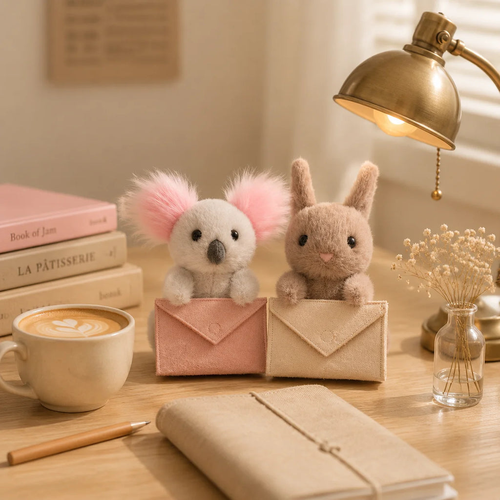Letter Carrier Koala Bunny Plush Figurine 2 Styles, 18-21cm Openable Envelope with Secret Note Pocket, Kawaii Desk Shelf Decor