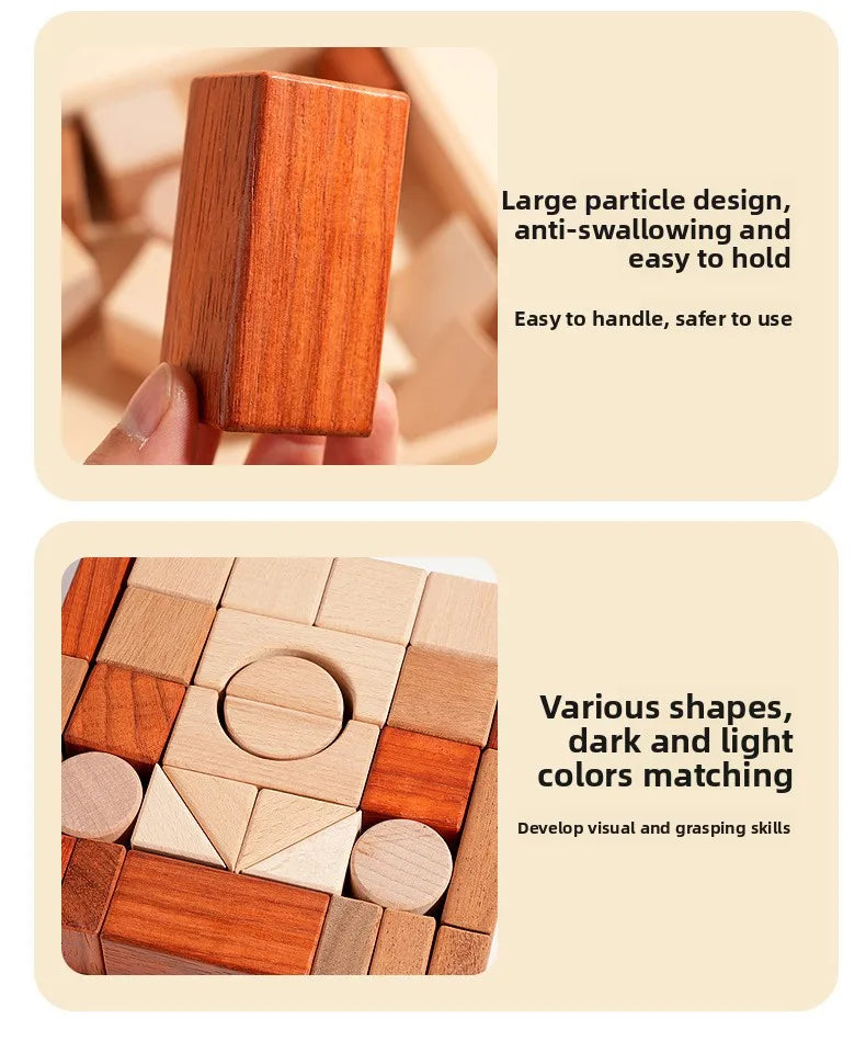 Kawaii 100Pcs Unpainted Beech Wooden Large Building Blocks Toddler Stacking Construction Preschool Educational Gift
