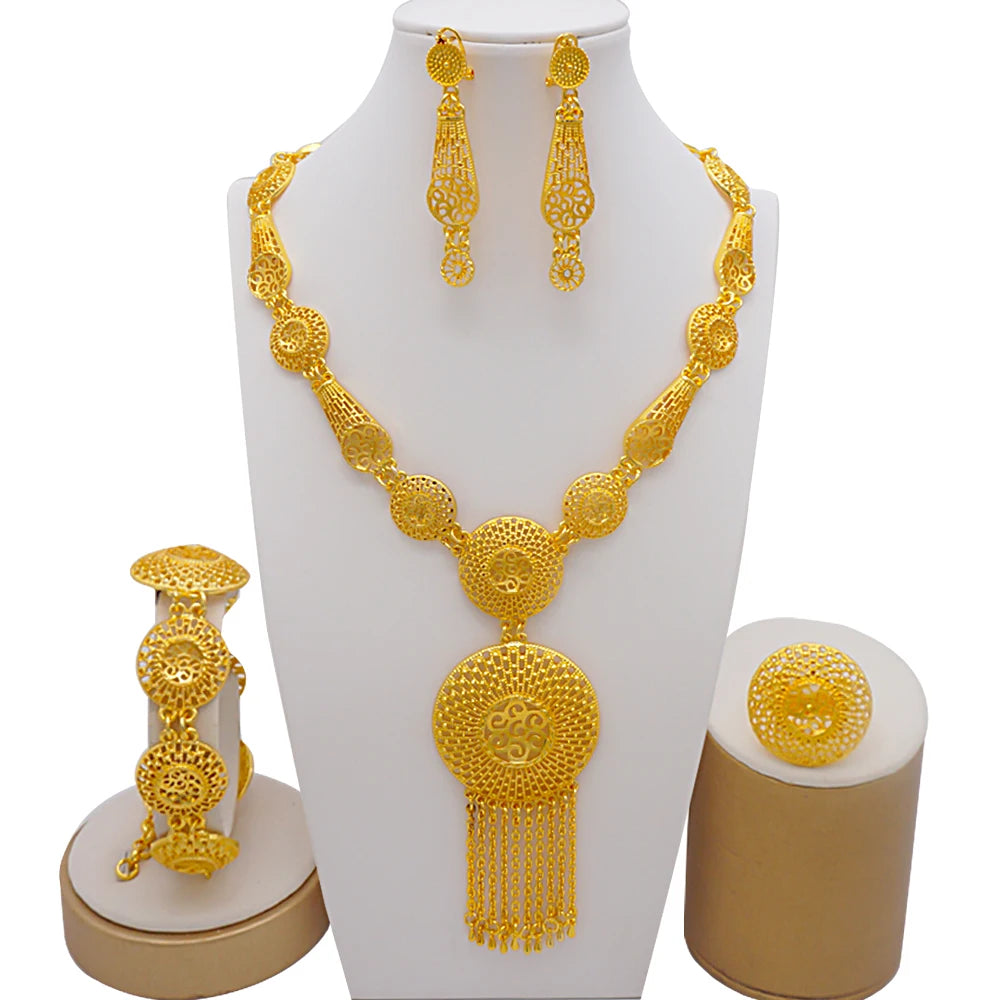 Ethiopian Fashion Women's Jewelry Set African Wedding Jewelry Set Necklace, Bracelet, Earrings, and Ring Set