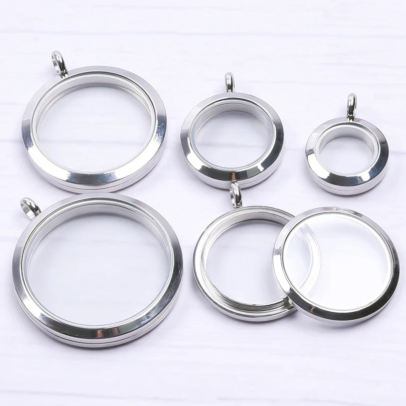 5Pcs 20-40mm Stainless Steel Glass Memory Cremation Urn Locket Pendant Openable Round Reliquary Photo Medaillon Colgantes