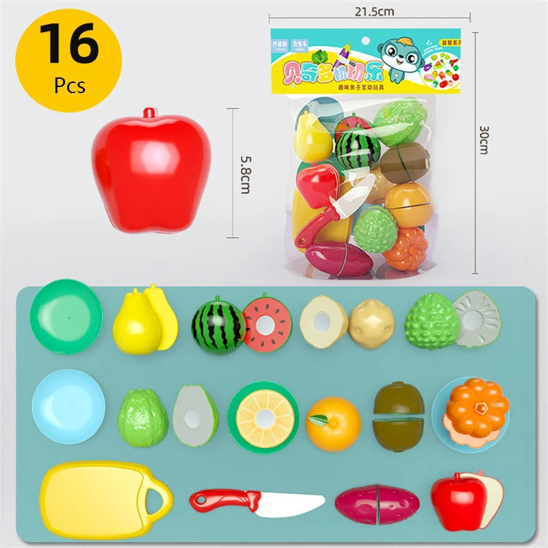 Kitchen Play House Toy Set Simulation Basket Fruit Vegetable Food Cutting Game Educational Kids Montessori Learning Girls Toy