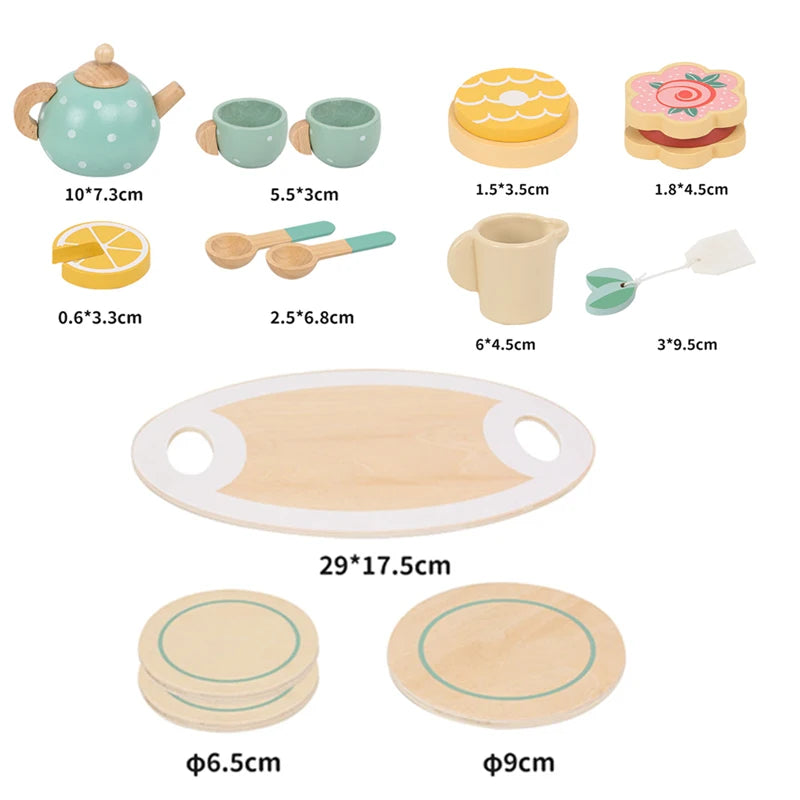 Kids Wooden Tea Set Play House Pretend Make Tea Play With Teapot Teacup Afternoon Snack Role Playing Toys Boys Girls Gift