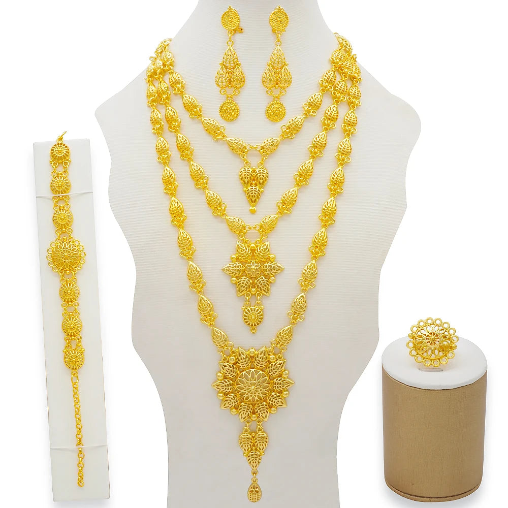 Ethiopian Fashion Women's Jewelry Set African Wedding Jewelry Set Necklace, Bracelet, Earrings, and Ring Set