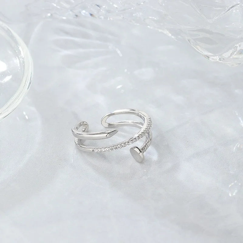 Classic Fashion Couple Ring, Copper Zirconia Women's Adjustable Ring, Fashion Gold Metal Crystal Needle Ring