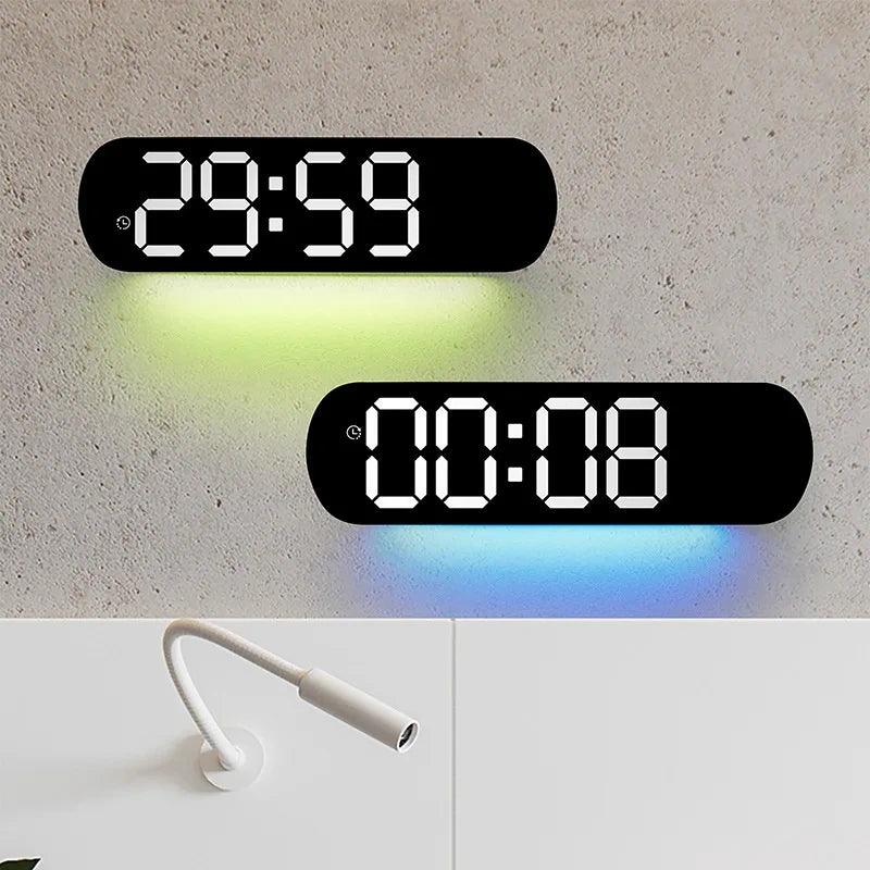 LED Digital Wall Clock With Remote Control Ambient Lights Time Date Temperature Display Alarm Clocks For Home Living Room Decor