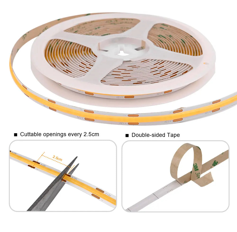 Under Cabinet COB LED Strip Light Collection Display Closet Bookcase Wardrobe Lamp Tape Penetrable Wood Dimmable Touch Sensor
