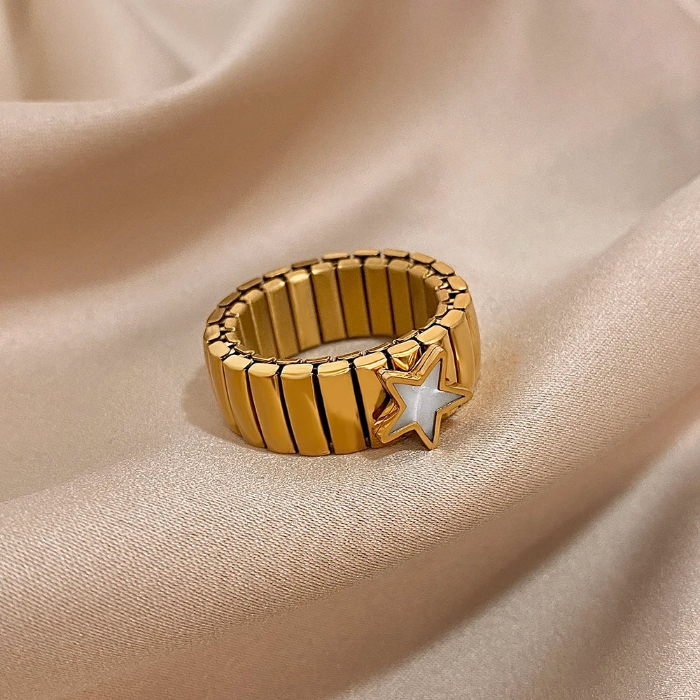 Greatera Elastic Force Stainless Steel Women's Ring Heart Pattern Fashion Colorfast Wide Design Valentine's Day Gift Jewelry