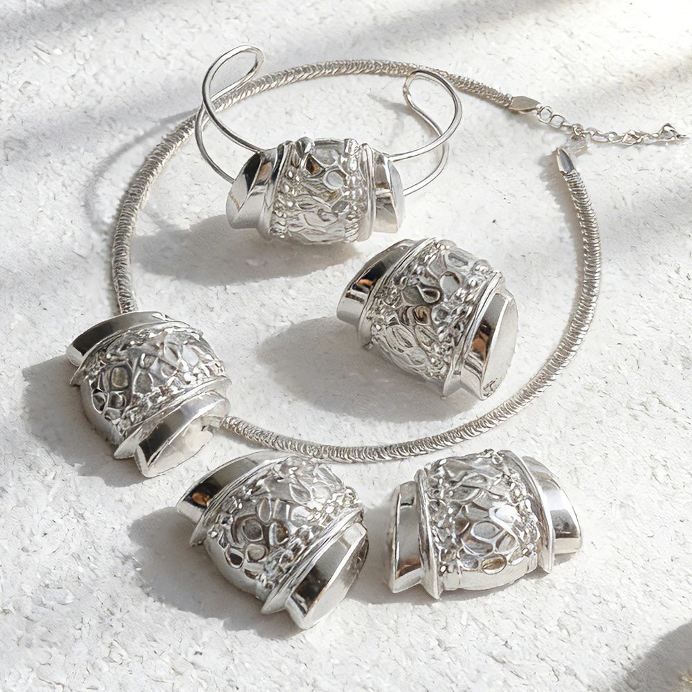 African Women Jewelry Set Pendant Necklace Earrings Weddings Design Bracelet Ring Jewellery Party Bridal Dubai Accessory Gift