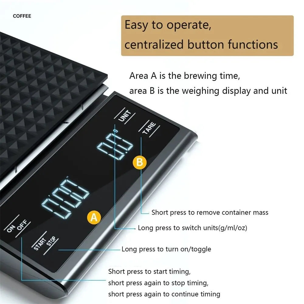 Kitchen Tools Coffee Scale with Timer Digital Multifunction Weighing Scale 3kg/0.1g Pour Over Drip Espresso Scale LCD Display