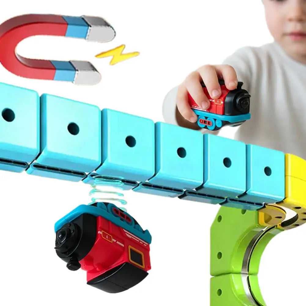 Magical Train DIY Race Car Magical Track Car Toys,Flexible Car Track Track Building Kits 3D Building Tracks Cube Rails Toys