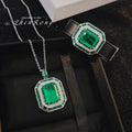 Foydjew New Luxury Designer Jewelry Simulation Emerald Green Pendant Necklaces For Women High Quality Wristband Bracelets Sets