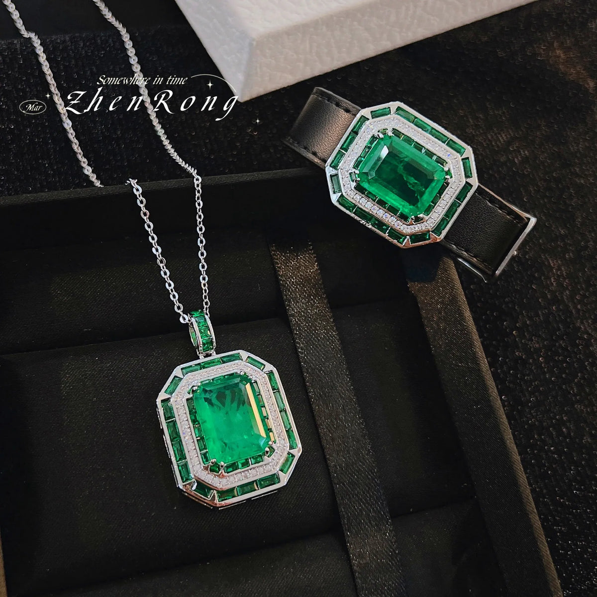 Foydjew New Luxury Designer Jewelry Simulation Emerald Green Pendant Necklaces For Women High Quality Wristband Bracelets Sets
