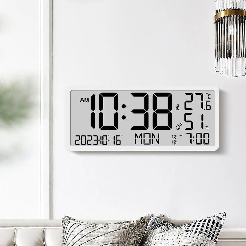 LCD Display Multifunctional Wall Clock Simple Modern Alarm Clock Large Screen Temperature Humidity & Electronic Clock