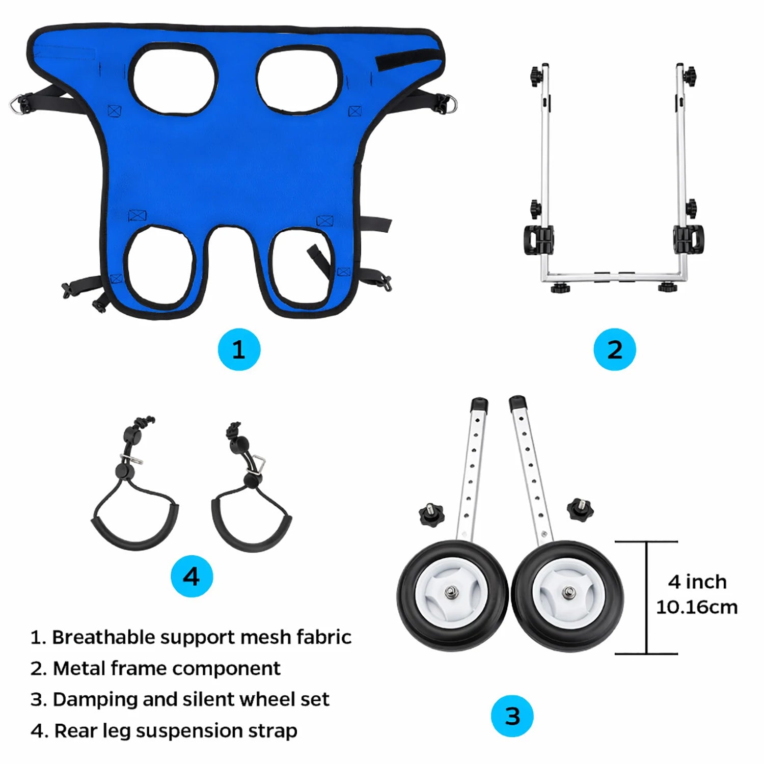 Pet Hind Leg Rehabilitation Assistance Harness and Traction Set, Mobility Aid Wheelchair for Disabled Pets with Traction Rope, Silicone Water Bowl and Waste Bag Combo, Total Traction Rope Length 96.8inch Cm, Suitable for Smal
