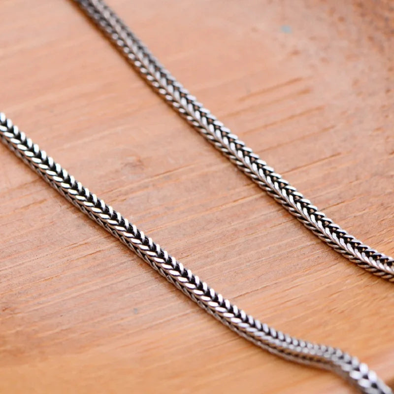 Real S925 Pure Silver Men's Necklace 3MM Foxtail Necklace for Men Individuality Vintage solid Silver Snake Bone Chain