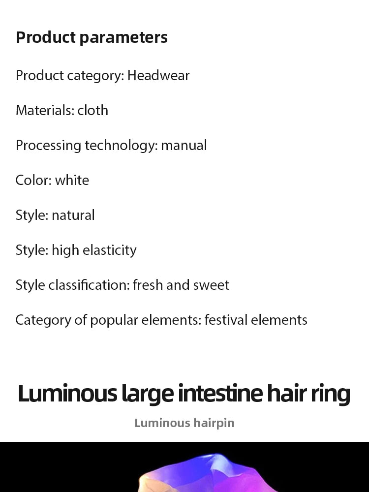 LED Glow-in-the-dark Sausage Headband for Girls, Large Luminous Ponytail Hair Accessories, Fancy Party, Birthday, Halloween Gift