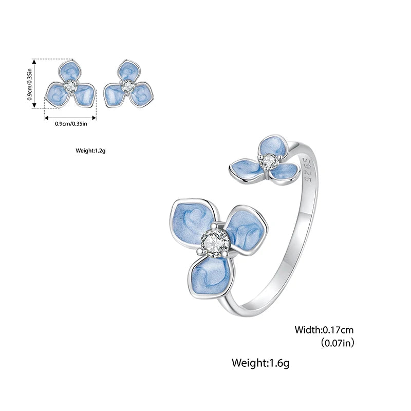 Bamoer 925 Sterling Silver Original Blue Butterfly Ring Lilac Flower Earrings for Women Jewelry Set Anniversary Engagement Gift