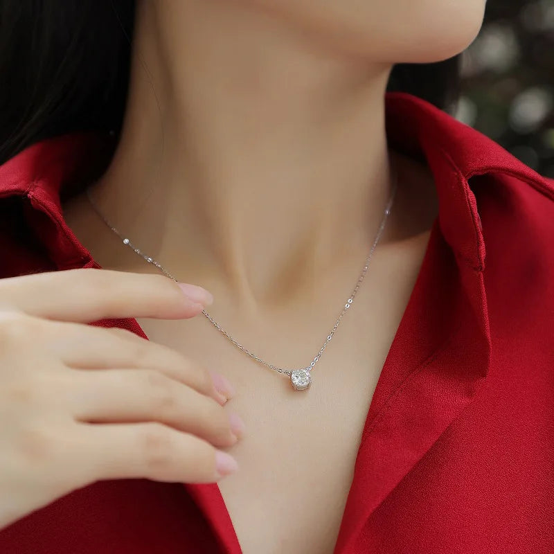 Moissanite Dia 6.5mm 0.5-5CT Woman Pendant Sier Necklace For Women Chains Party Bridal Fine Jewelry 925sterling Silver Necklace