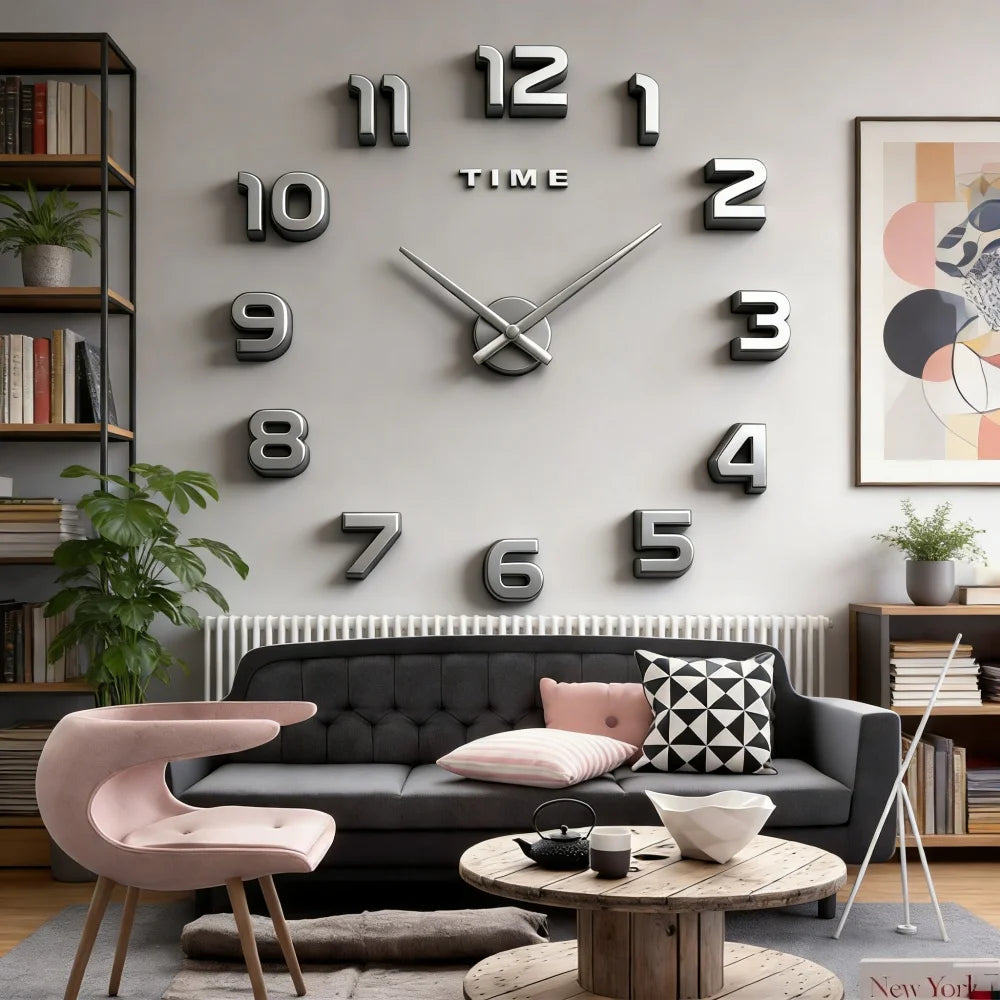 2D/3D Large Roman Numeral Acrylic Mirror Wall Clock Sticker Fashion DIY Quartz Clocks Watch Home Decoration Living Room Stickers