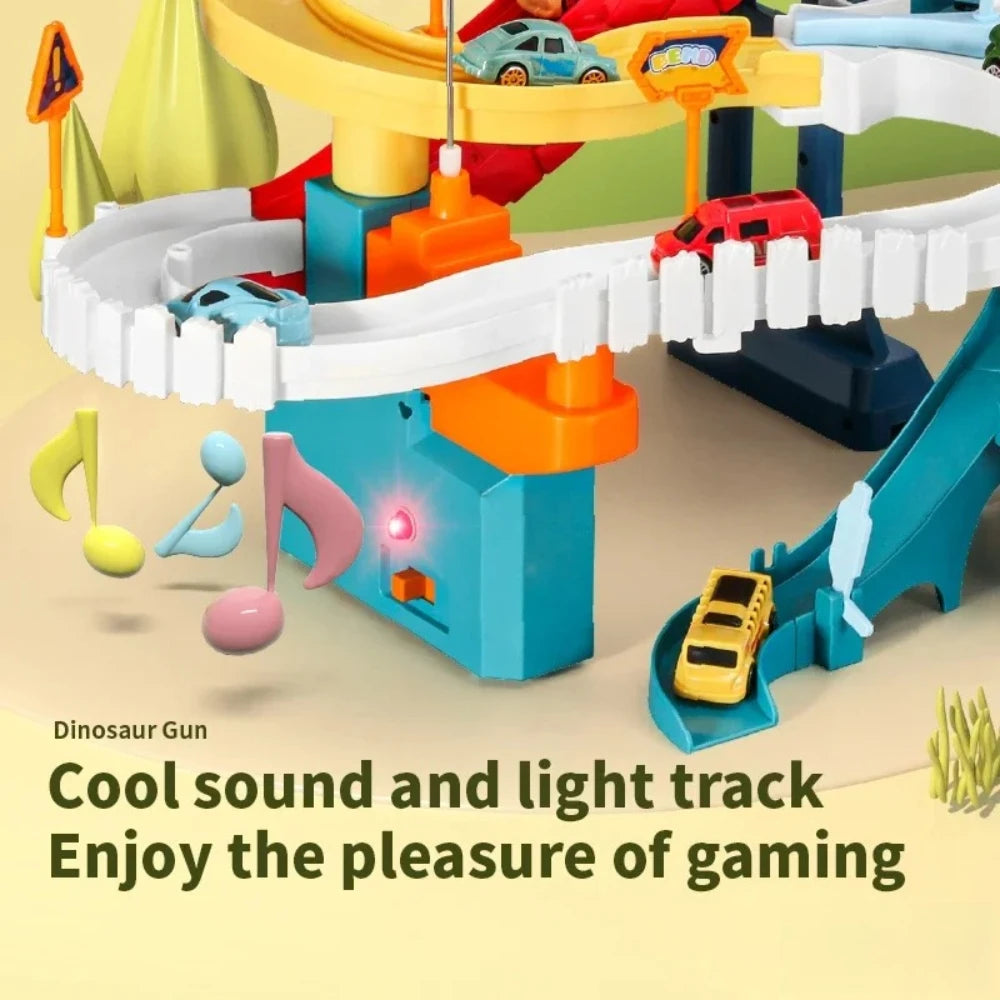 Light Up Space Rocket Shuttle Track Playset Multi Layer Orbital Adventure Obstacle Race Car Parking Garage Toy Ideal Gift