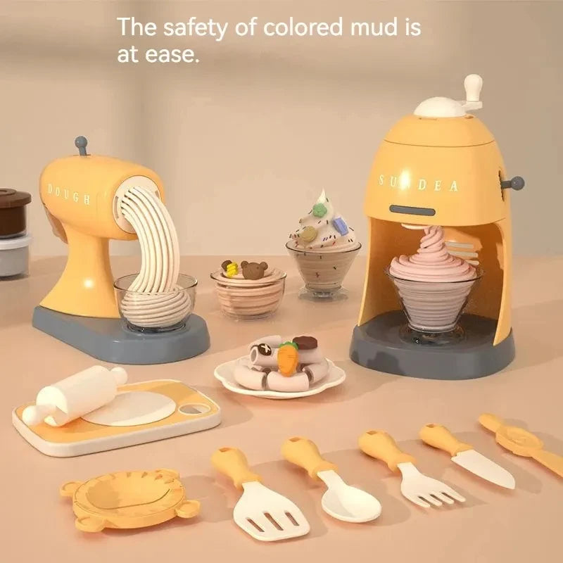 3D Plasticine Mold Modeling Clay Noodle Maker Diy Plastic Play Dough Tools Sets Toys Ice Cream Color Clay for Kids Birthday Gift