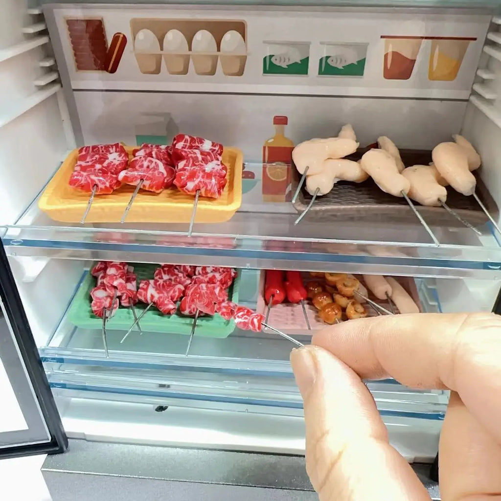 New 1/12Miniature Supermarket food simulation kabob beef sausage corn mushroom for Doll House Mini Kitchen Clay food Accessories