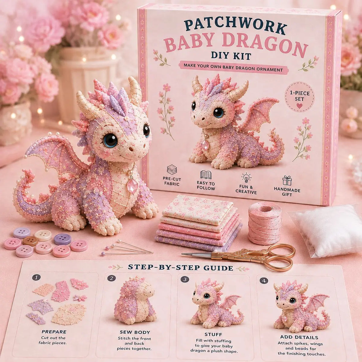 Pink Forest Friends DIY Patchwork Collection, All-Inclusive Sewing Kit to Make Cute Woodland Animals, Household Hobby Decor Gift