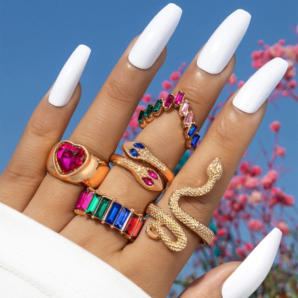 10/20/30/50/100Pcs/Lot Retro Punk Bohemian Rhinestone Carve Rings For Women Mix Style Jewelry Party Gifts Accessories Wholesale