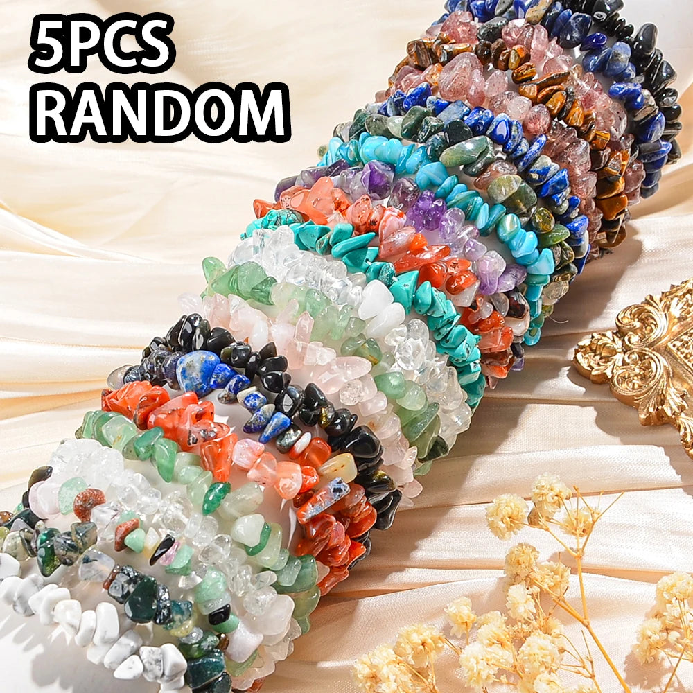 5/10/20pcs Random Women's Gravel Bracelet Set Natural Colored Gravel Bead Bracelet Irregular Bracelet Spiritual Elastic Bead