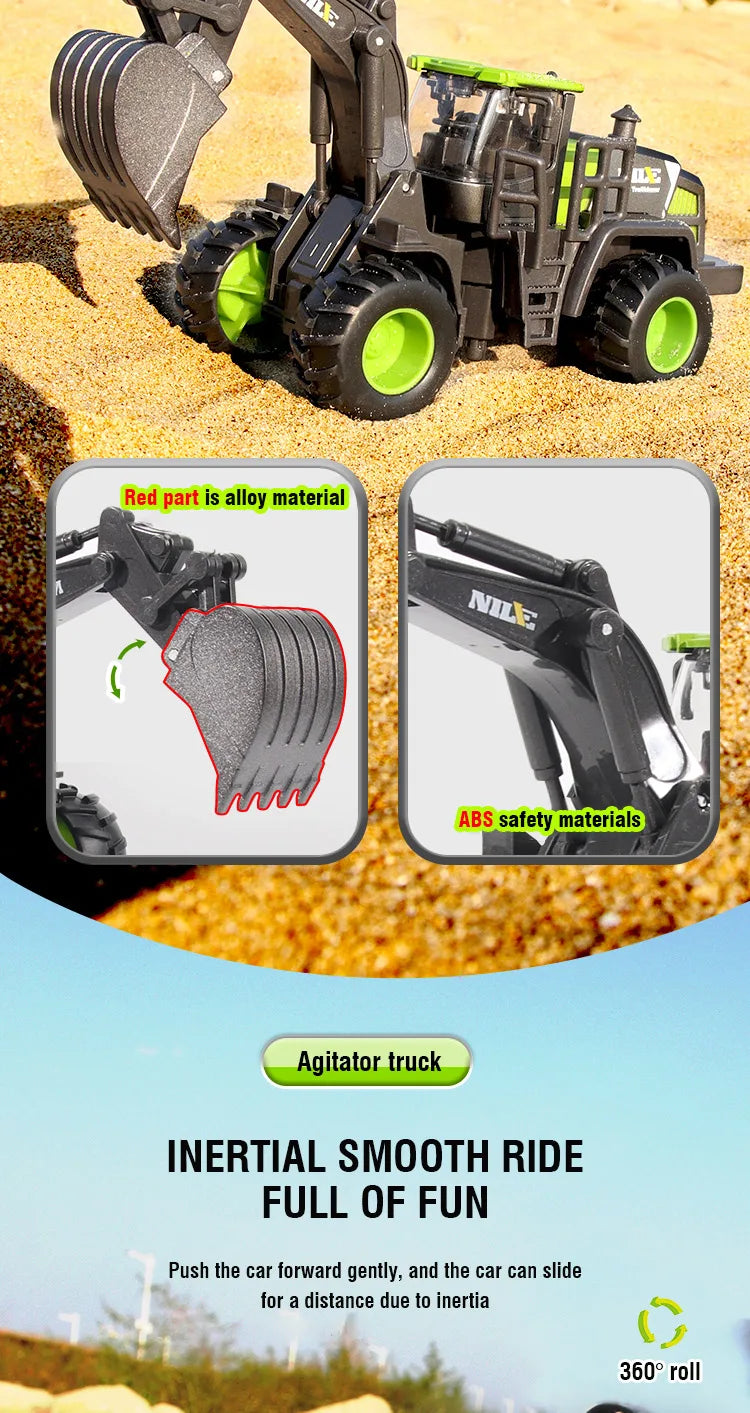 1/50 Diecast Alloy Inertia Engineering Vehicle Model Excavator Crane Forklift Road Roller Collectible Toy Gifts For Boys Kids
