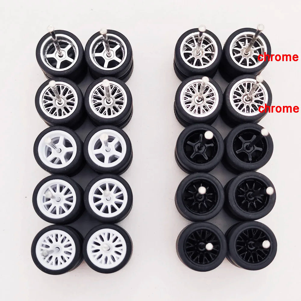 10 Sets 11/12/13/14/17mm 1/64 Alloy Car Wheels Rubber Tires W Axle for HW/Matchbox/Domeka/Evo 1:64 Car Model SUV Off Road Truck