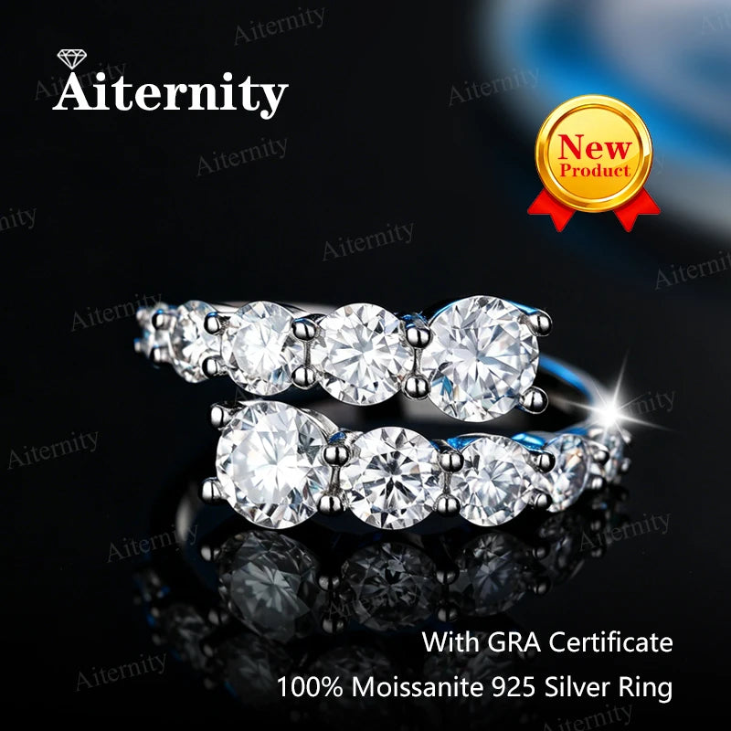 Moissanite Ring 925 Sterling Silver with White Gold Plated Lab Diamond Eternity Band Engagement Wedding Rings for Women