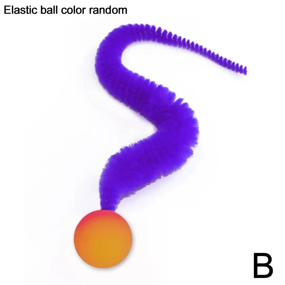 Cat Teaser Colorful Toy Bouncy Ball Fluffy Tail Simulation Kitten Bite Teaser Tool Interactive Cat Elastic Toy Supplies