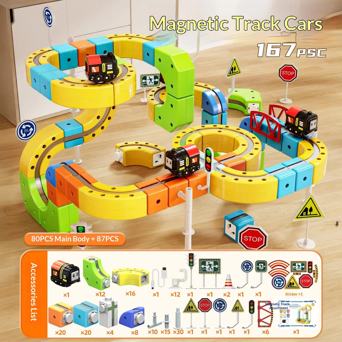 New 8-229pcs Electric Track Set With Anti-Gravity Vehicles - 100+ Pieces Stem Building Toys Creative Diy Railway For Gift Toy