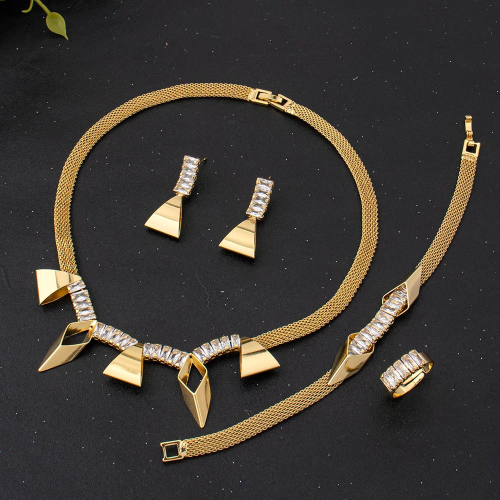 Jewelry For Women 2025 Brilliant Cubic Zircon Necklace Earrings Ring and Bracelet Wedding Bridal Jewelry Sets Dress Accessories