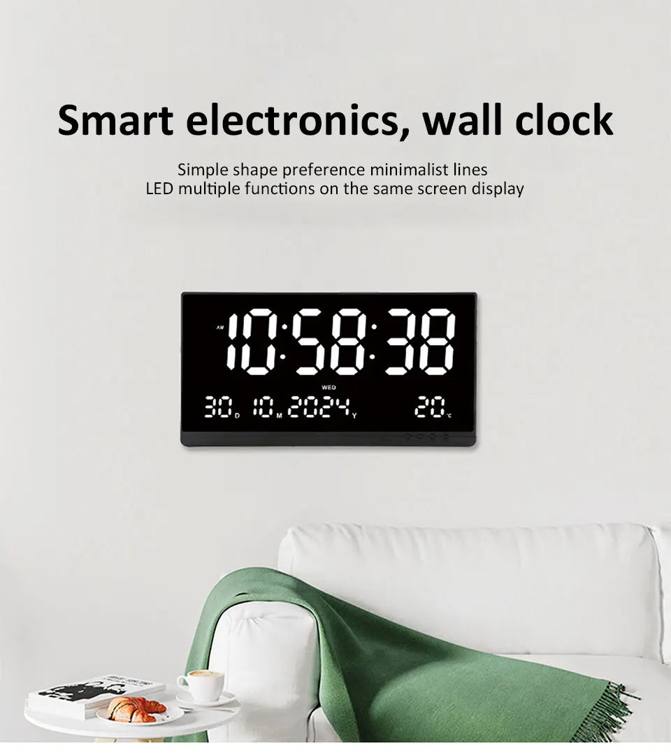 21 Inch Large Digital Wall Clock USB Powered Time Calendar 12/24H Time/Day/Month/Year/Temp Display Electronic LED Alarm Clock
