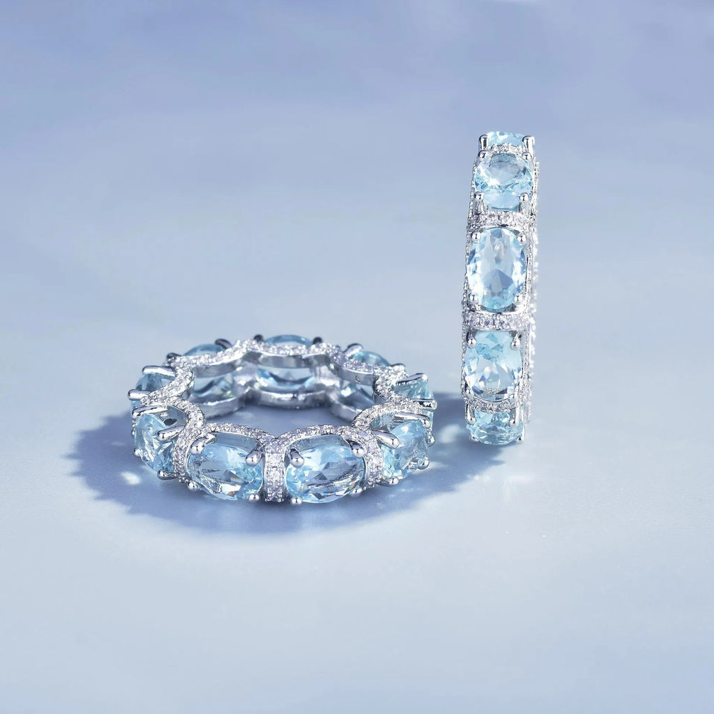 Fashion Jewelry Set for Women Round Aquamarine Bracelet Ring Sets Zircon Bridal Decoration Accessory Banquet Luxury Chain Gifts