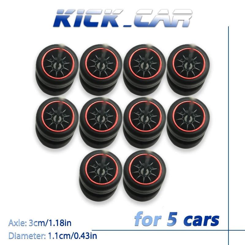 1/64 Wheels with Fixed Rubber Tires Ten Spoke for Toy Model Diecast Cars Refiting Parts for Hotwheels (5 sets for 5 Cars)