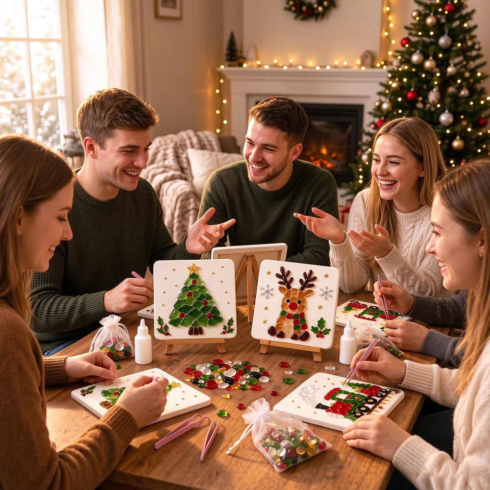 Christmas Mosaic Art Kit DIY Glass Gem Painting Set Christmas Tree Reindeer Santa Handmade Craft Kit Holiday Home Decor Art Orna