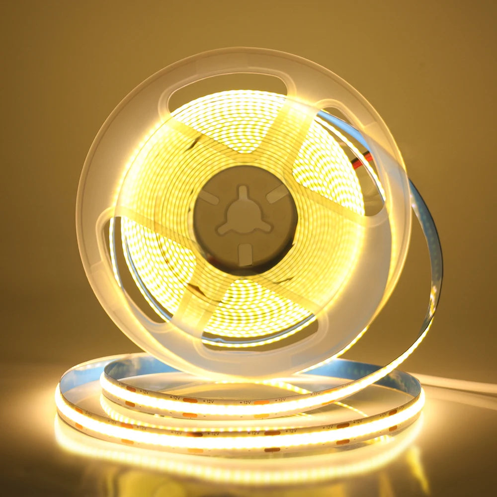 12V 24V COB LED Strip Light 1 2 5 Rows Super Bright 320 600 1600LED/M Flexible Tape High Density Linear Lights 3000K 4000K 6500K