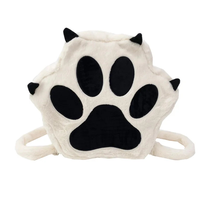 Kawaii White Puppy Cat Paw Plush Backpack Adjustable Straps Funny Dog Big Capacity Soft Stuffed Animals Bags for Girls Women