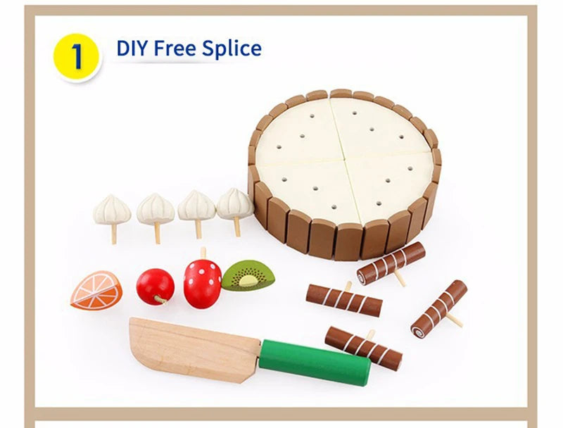 Wooden Children Kitchen Toys Pretend Toys Cutting Cake Play Food Kids Toys Wooden Fruit Cooking Toys For Baby Birthday Interests