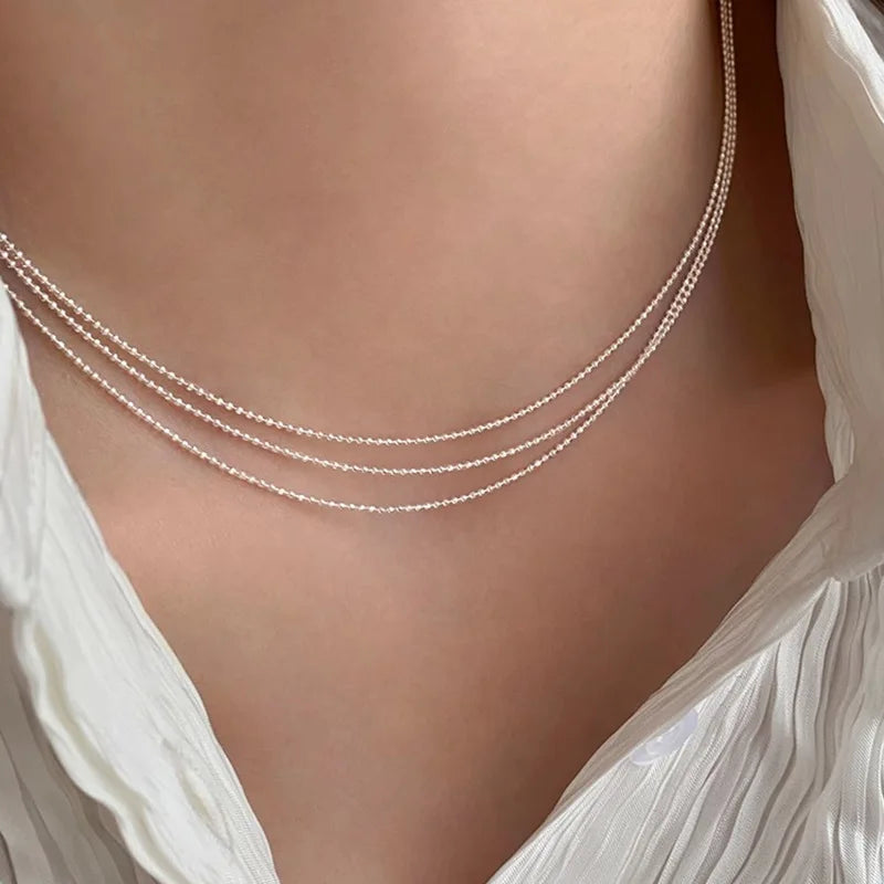 925 Sterling Silver Necklace Black Beads Square Irregular Punk Geometric for Women Girl Jewelry Gift Dropshipping Wholesale